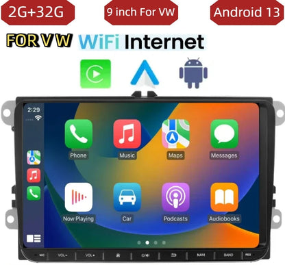 Autoradio Android 13/14 9" 2 DIN per Volkswagen Golf 5/6, Polo, Passat B6/B7, CC, Skoda, Jetta – CarPlay, GPS, WiFi