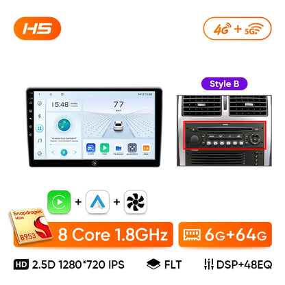Autoradio Android 13 9" per Peugeot 307 (2002-2013) – Wireless CarPlay, Android Auto, GPS, 8GB RAM + 256GB ROM