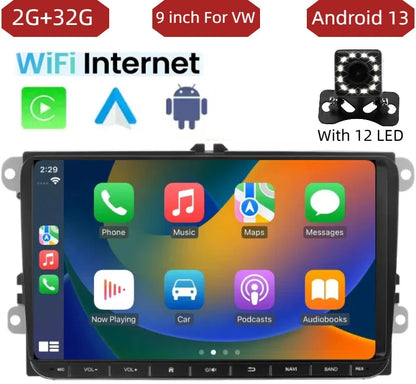 Autoradio Android 13/14 9" 2 DIN per Volkswagen Golf 5/6, Polo, Passat B6/B7, CC, Skoda, Jetta – CarPlay, GPS, WiFi