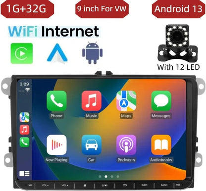 Autoradio Android 13/14 9" 2 DIN per Volkswagen Golf 5/6, Polo, Passat B6/B7, CC, Skoda, Jetta – CarPlay, GPS, WiFi