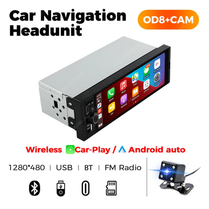 Autoradio 1DIN da 6.86" con CarPlay, Android Auto, Lettore Multimediale MP5, Bluetooth, USB, FM