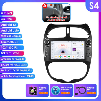Autoradio 7" Android per Peugeot 206 (2000-2008) – CarPlay, Android Auto, GPS, WiFi, FM/RDS
