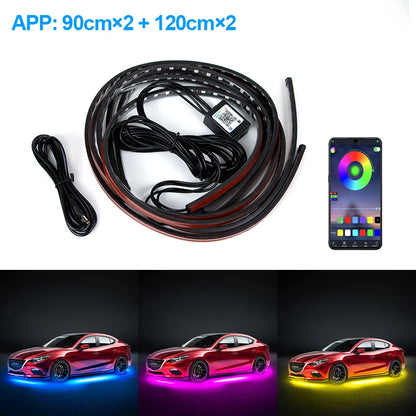 Kit Luci LED Sottoscocca Auto RGB con Controllo App, Effetto Neon e Modalità Musicale – 4 Pezzi