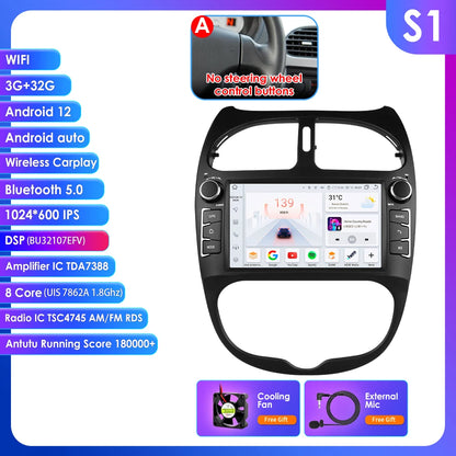 Autoradio 7" Android per Peugeot 206 (2000-2008) – CarPlay, Android Auto, GPS, WiFi, FM/RDS